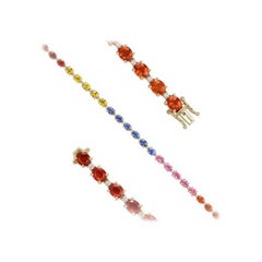 Breathtaking Multi Sapphire Diamond 14 Karat White Gold Tennis Bracelet for Her