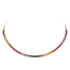 Breathtaking Multi Sapphire Diamond 18 Karat Rose Gold Necklace for Her
