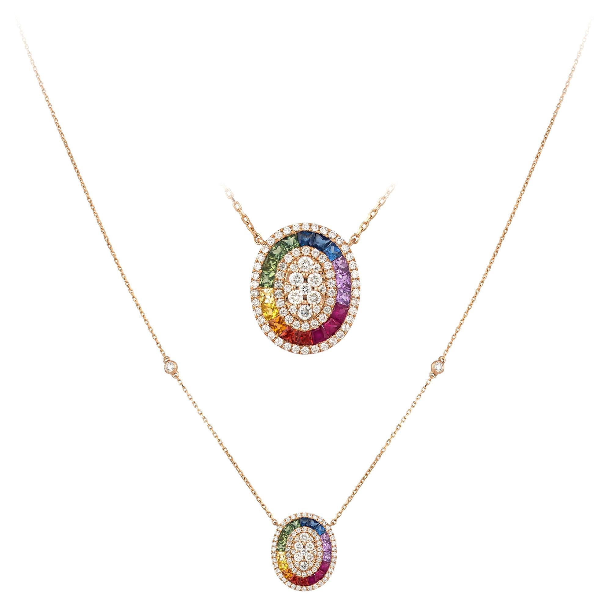 Für sie eine atemberaubende Multi-Saphir-Diamant-Halskette aus 18 Karat Roségold im Angebot
