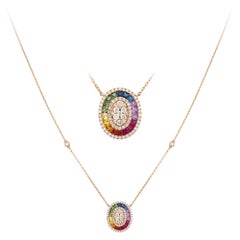 Breathtaking Multi Sapphire Diamond 18 Karat Rose Gold Necklace for Her