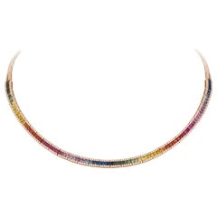 Breathtaking Multi Sapphire Diamond 18 Karat Rose Gold Necklace for Her