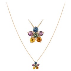 Breathtaking Multi Sapphire Diamond 18K Rose Gold Necklace for Her