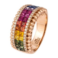 Breathtaking Multisapphire Diamond Rose Gold 18K Ring for Her
