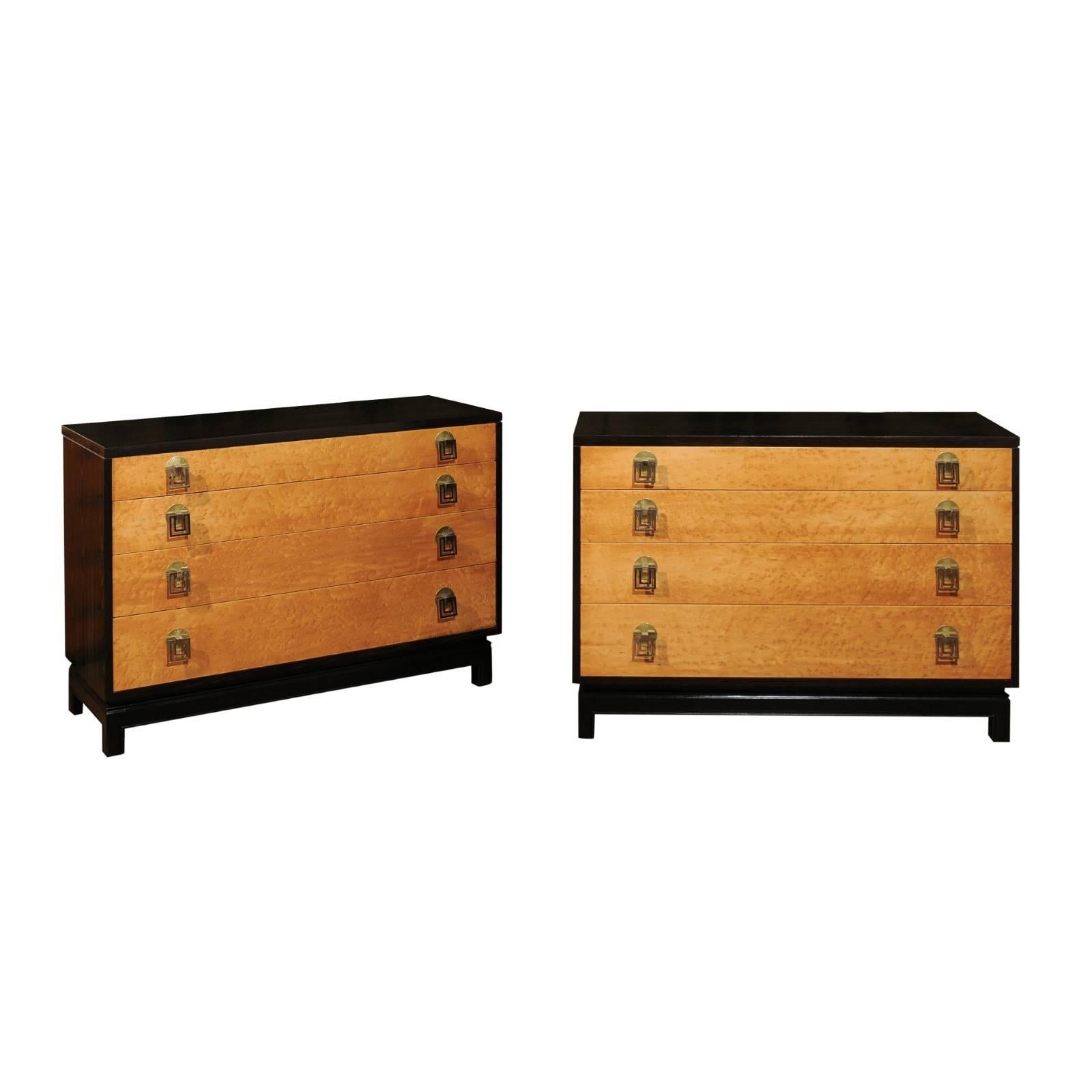 Breathtaking Pair of Chests by Renzo Rutili in Cerused Oak and Bird's-Eye Maple