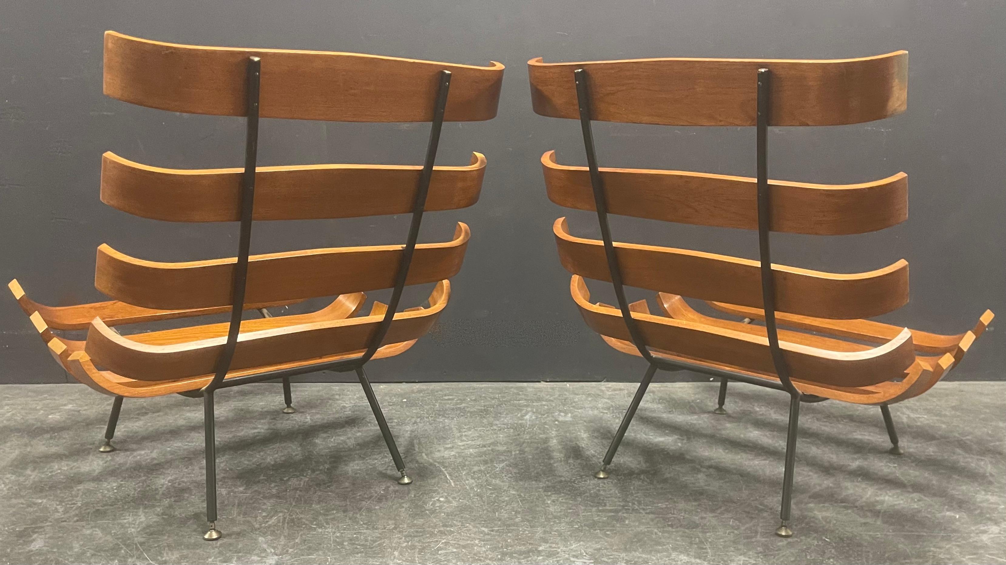 breathtaking pair of costela lounge chairs by carlo hauner and martin eisler  For Sale 3