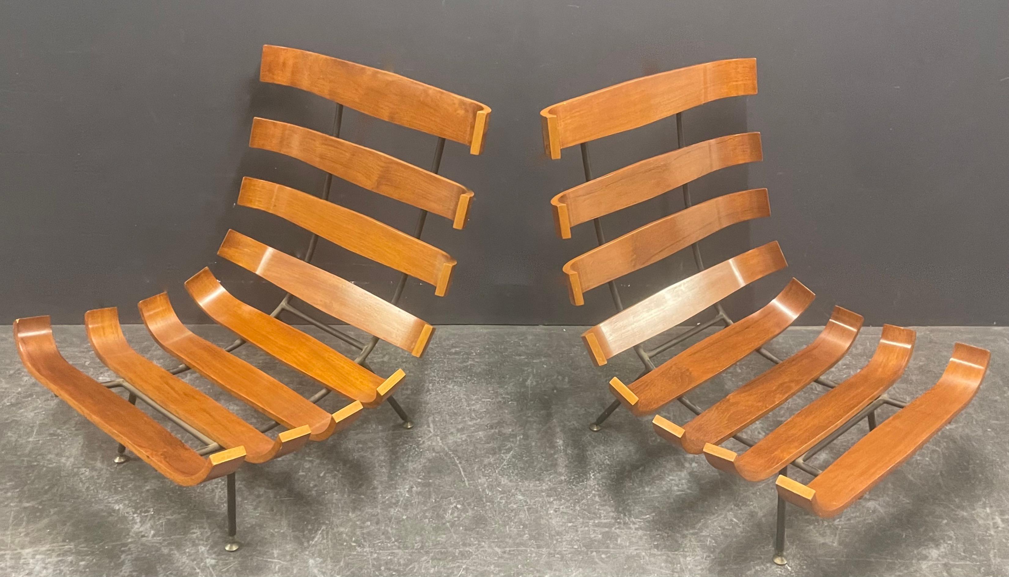 Metal breathtaking pair of costela lounge chairs by carlo hauner and martin eisler  For Sale
