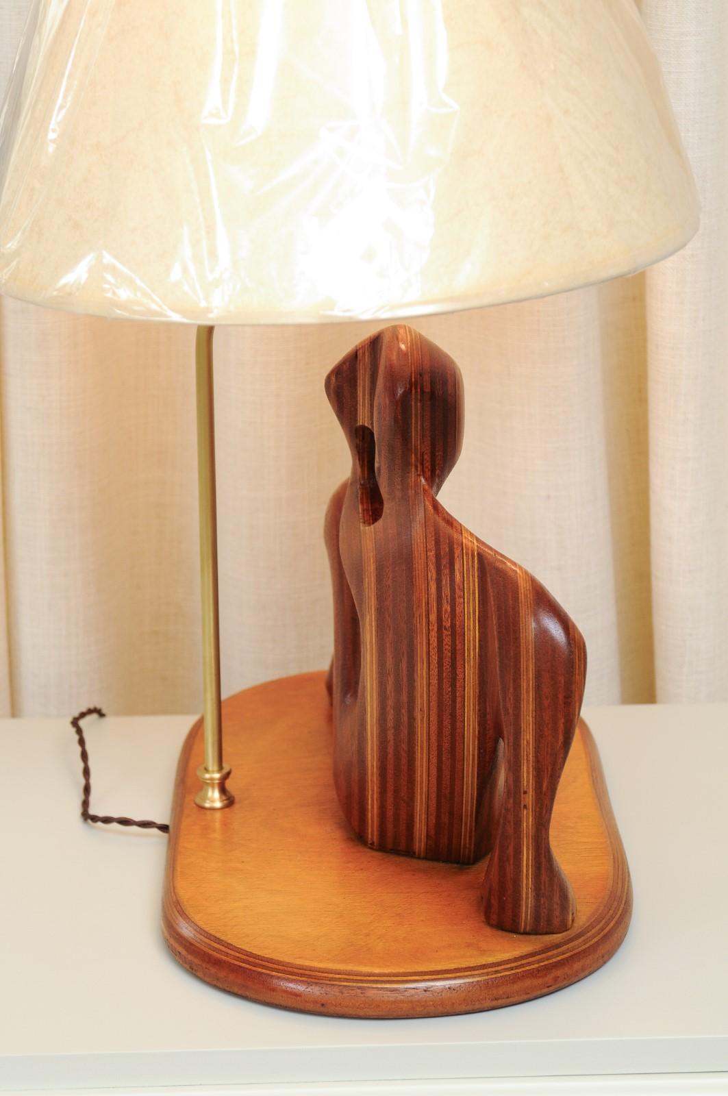  Breathtaking Pair of Birch and Mahogany Sculptures as Lamps, circa 1985 For Sale 6
