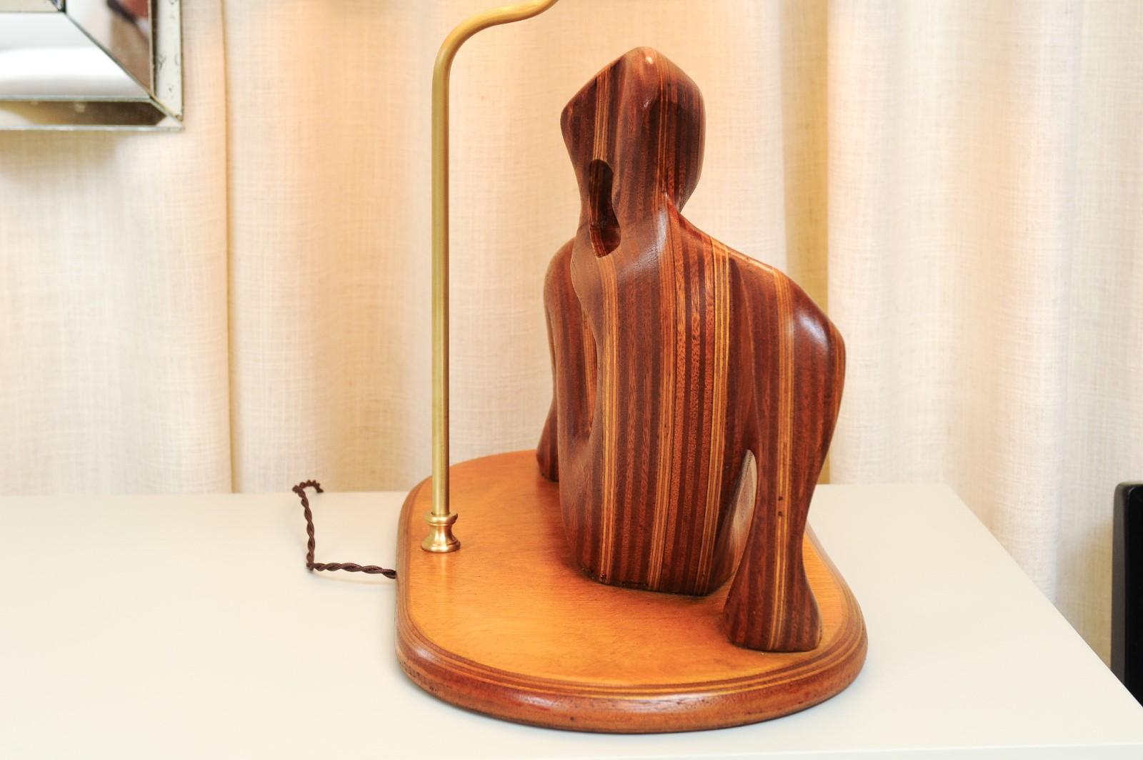  Breathtaking Pair of Birch and Mahogany Sculptures as Lamps, circa 1985 For Sale 7