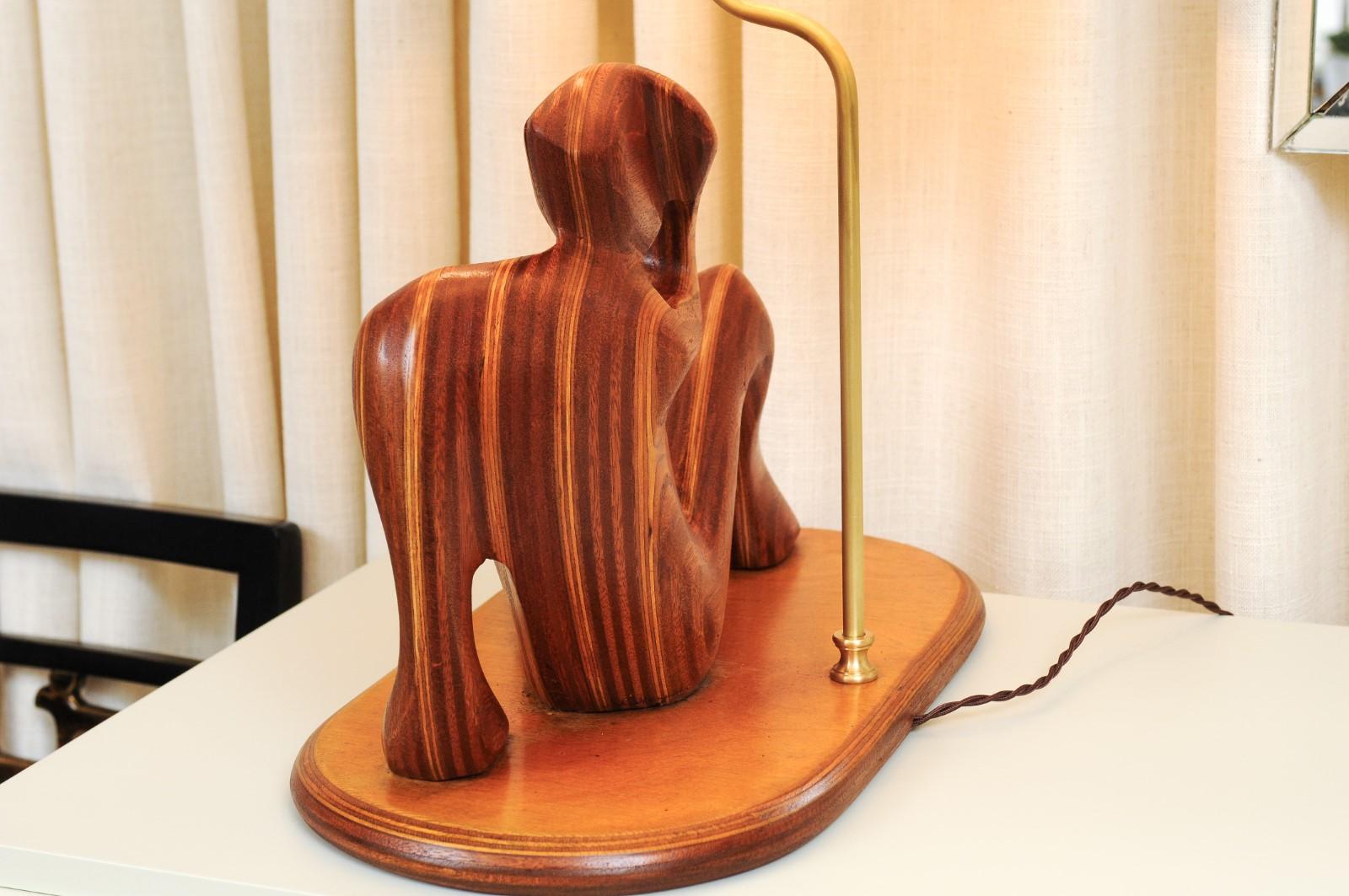  Breathtaking Pair of Birch and Mahogany Sculptures as Lamps, circa 1985 For Sale 8