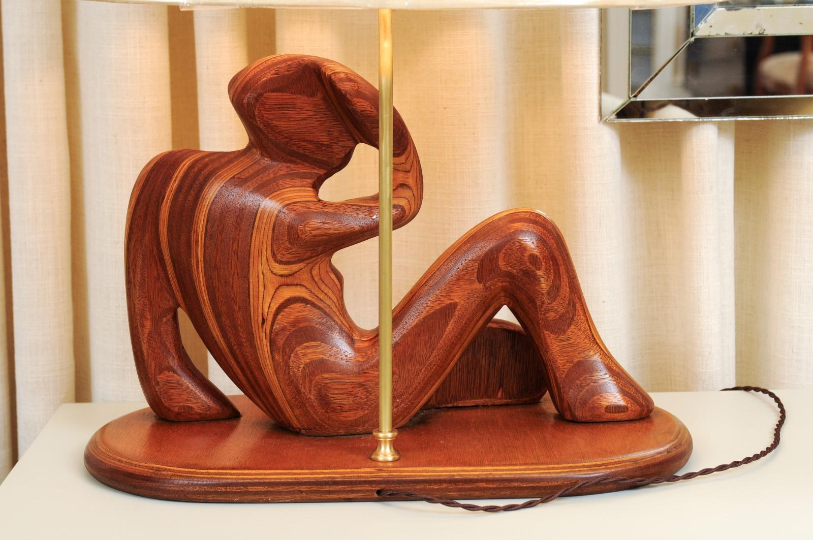  Breathtaking Pair of Birch and Mahogany Sculptures as Lamps, circa 1985 For Sale 9