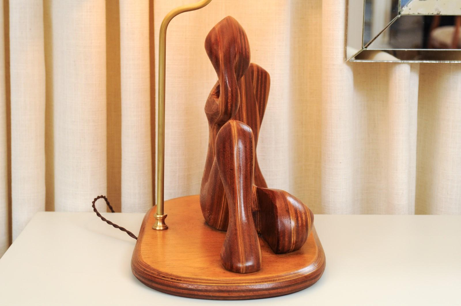  Breathtaking Pair of Birch and Mahogany Sculptures as Lamps, circa 1985 For Sale 11