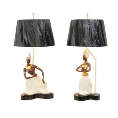 Ein atemberaubendes restauriertes Paar exotische Marc Bellaire-Lampen, um 1958