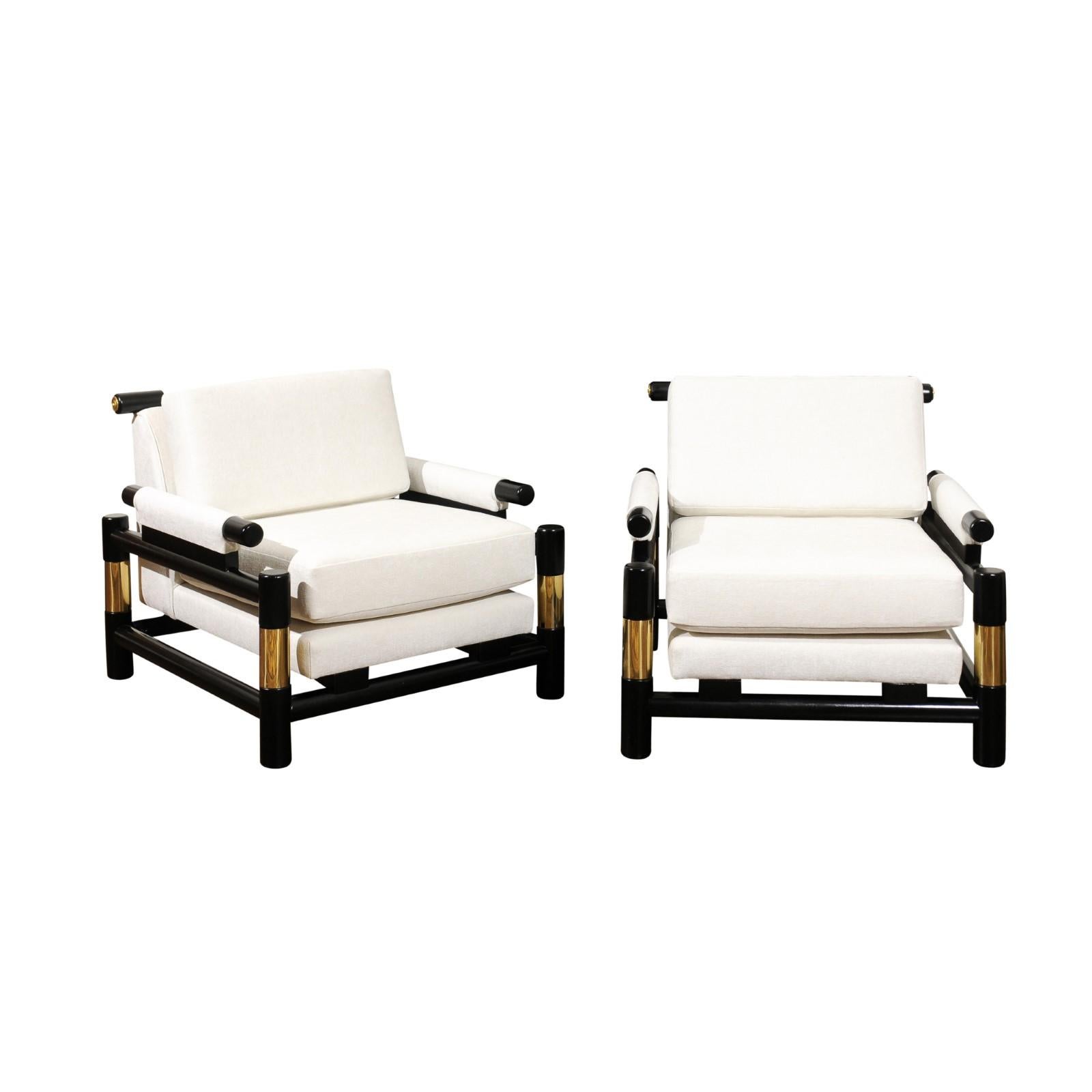 Breathtaking Pair of Modern Floating Pagoda Club Chairs by Baker, circa 1980