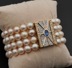 Breathtaking Pearl Diamond Natural Sapphire Midcentury Cocktail Bracelet