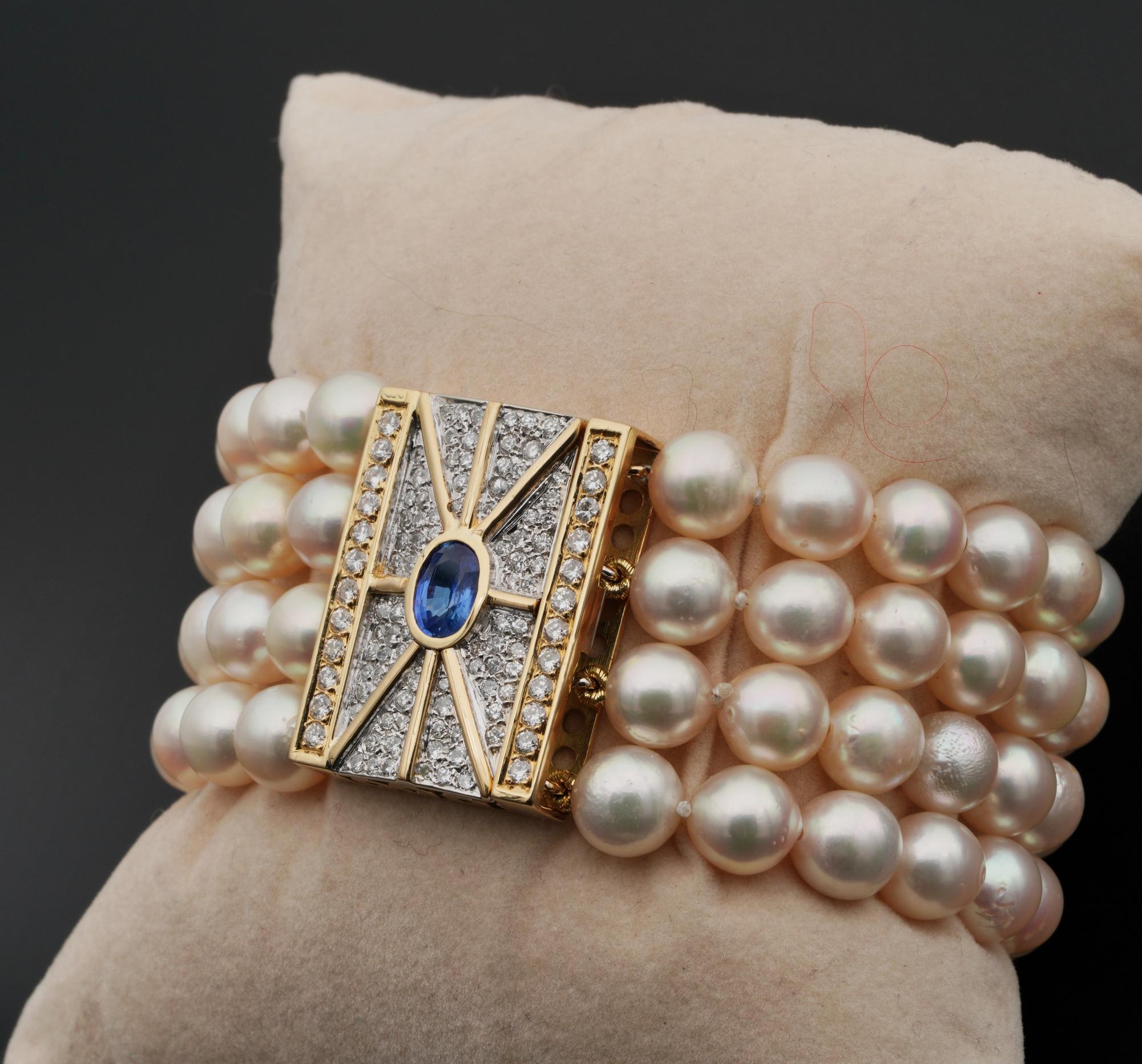 Contemporary Breathtaking Pearl Diamond Natural Sapphire Midcentury Cocktail Bracelet For Sale