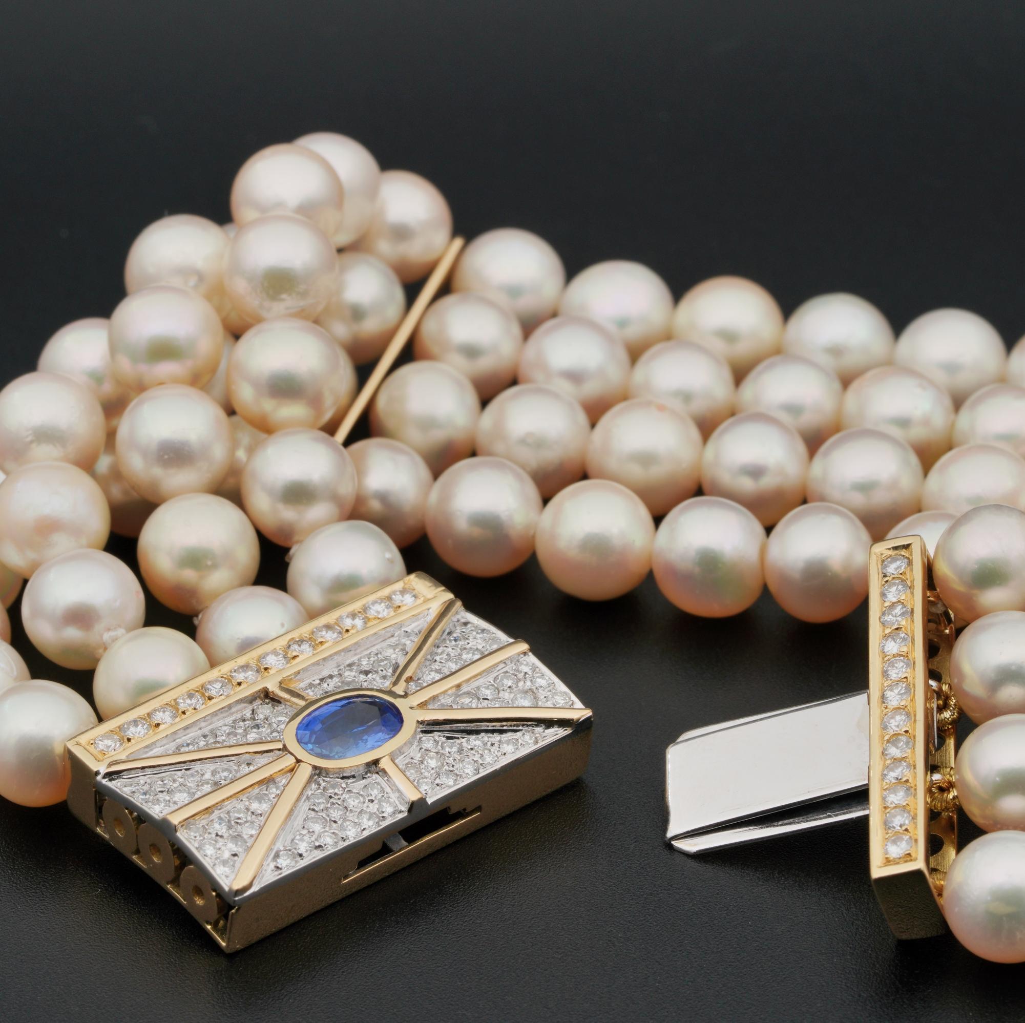 Women's Breathtaking Pearl Diamond Natural Sapphire Midcentury Cocktail Bracelet For Sale