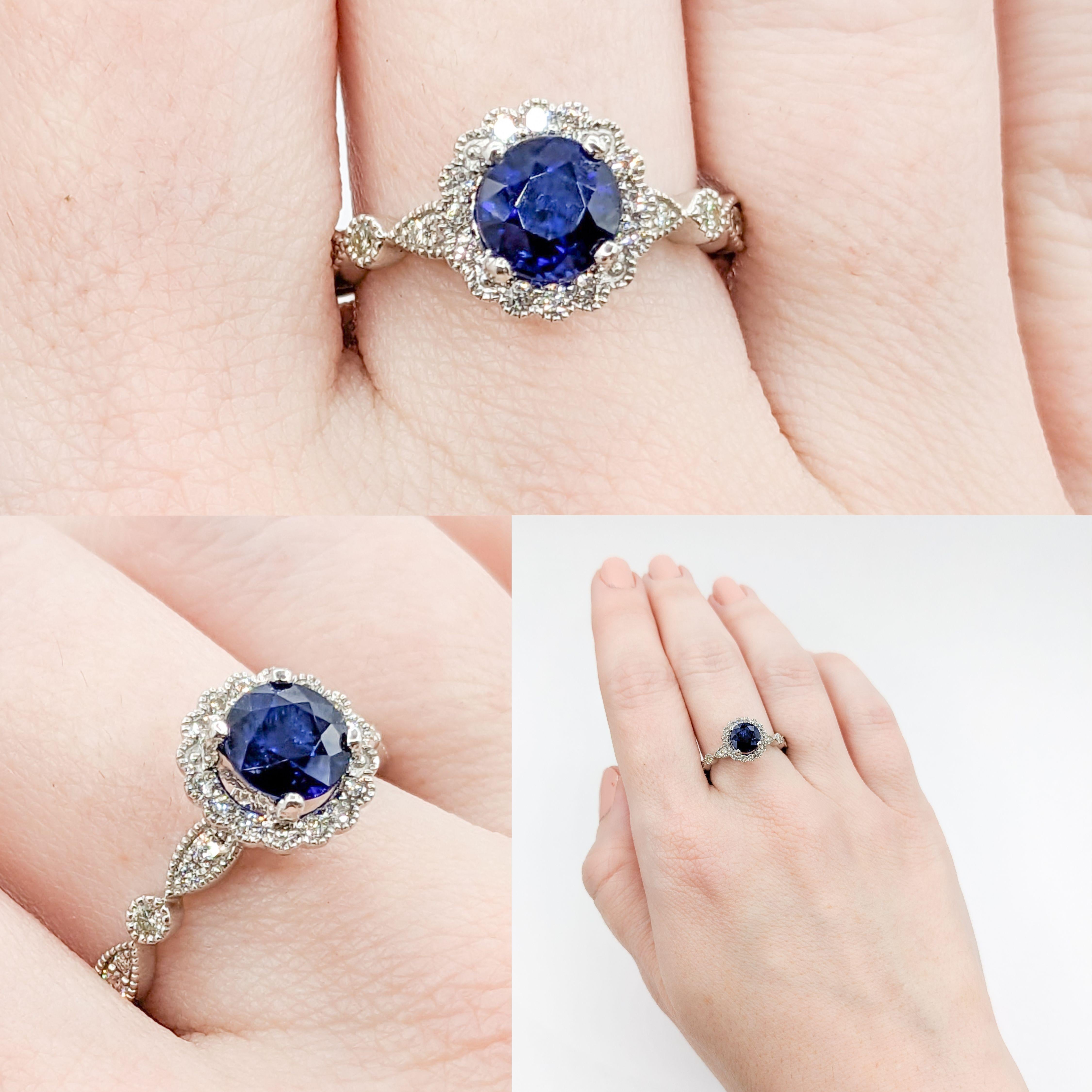 Breathtaking Platinum Vivid Sapphire & Diamond Ring

Indulge in the breathtaking beauty of this exquisite sapphire ring. meticulously crafted from 950 platinum, this ring features a captivating 1.47 carat round Madagascar Sapphire that radiants a