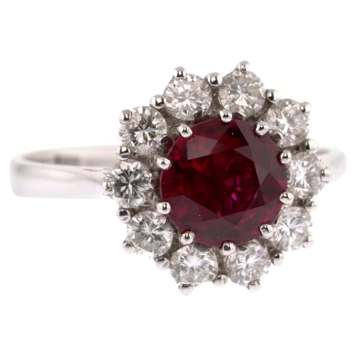 Women's 1.59 Carats Ruby and Diamonds White Gold Ring For Sale