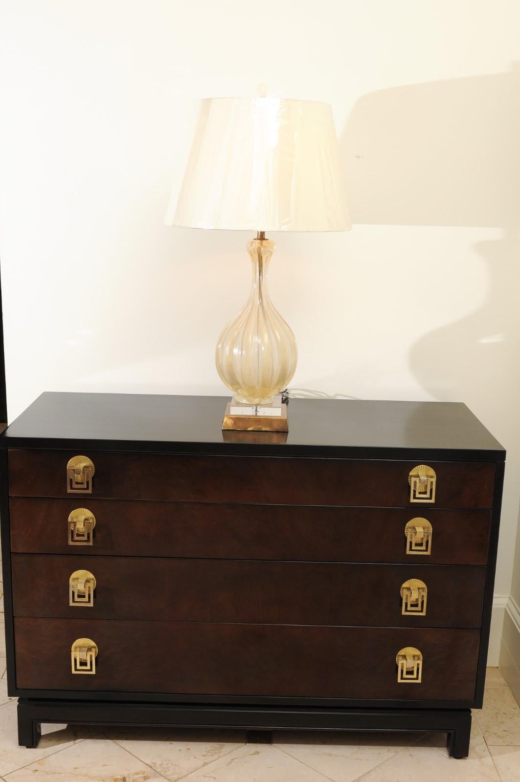 Brass Breathtaking Restored Pair of Champagne and Gold Murano Lamps, circa 1960