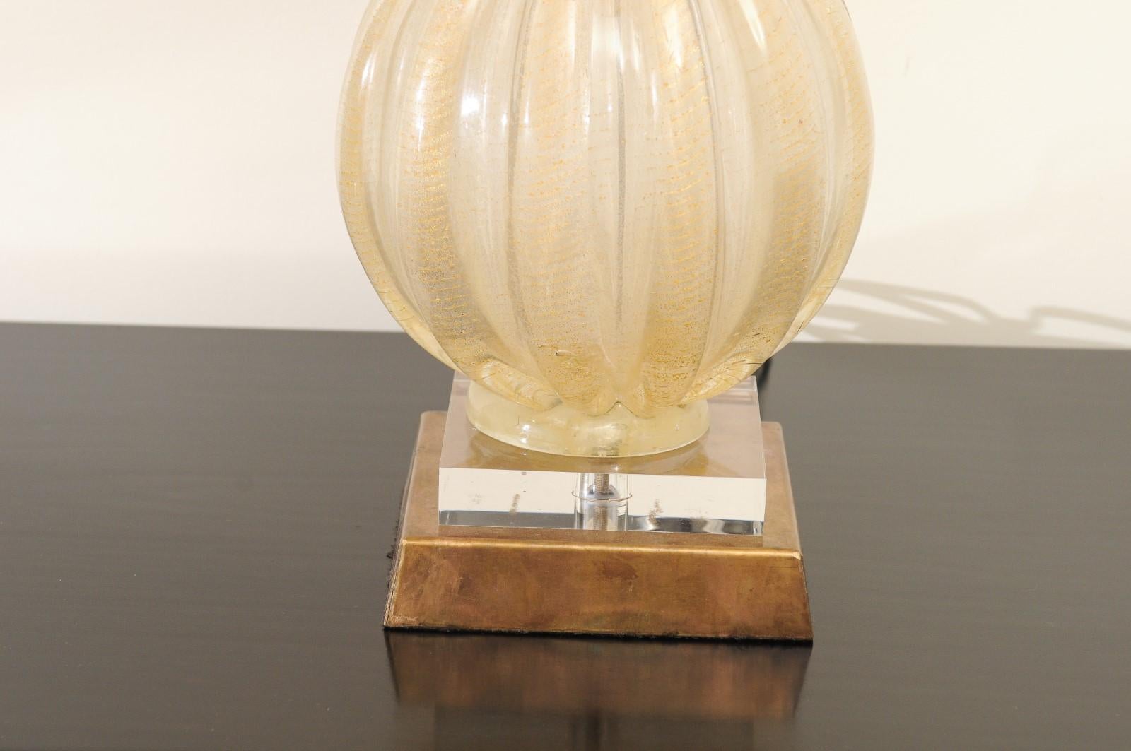 Breathtaking Restored Pair of Champagne and Gold Murano Lamps, circa 1960 1