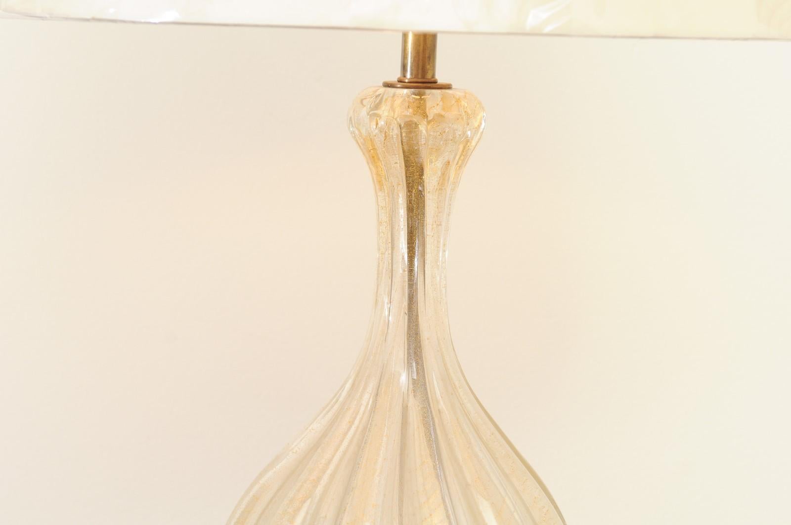 Breathtaking Restored Pair of Champagne and Gold Murano Lamps, circa 1960 2