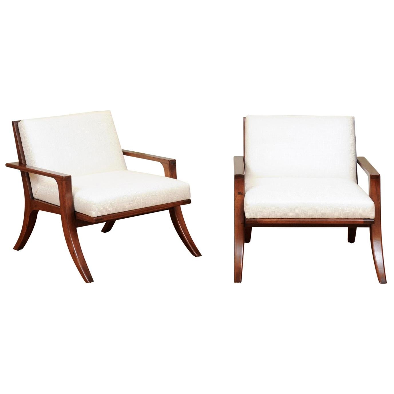 Breathtaking Restored Pair of Custom Klismos Loungers in Walnut, circa 1990 For Sale