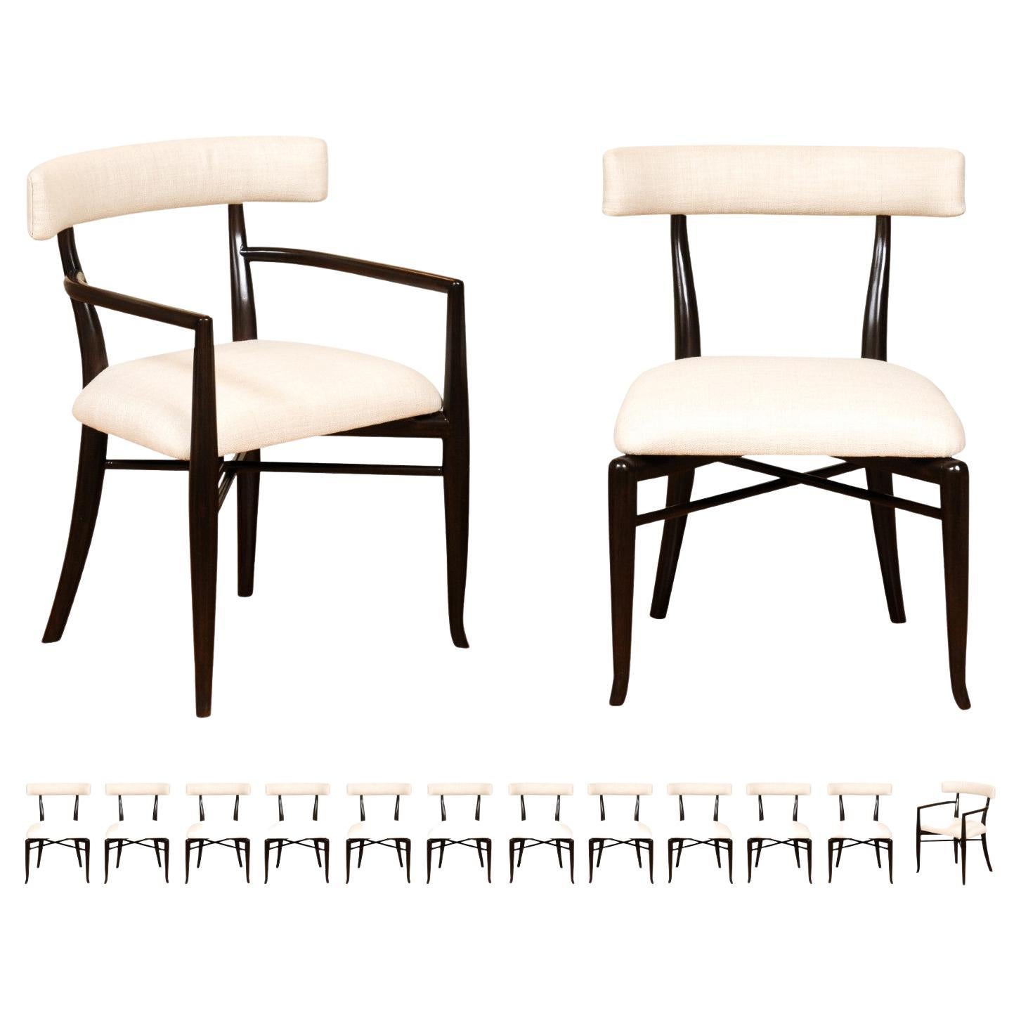 Breathtaking Restored Set of 14 of Klismos Dining Chairs by Robsjohn-Gibbings For Sale