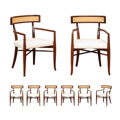 Breathtaking Restored Set of 8 Arm Dining Chairs by Gibbings, Cane Backs