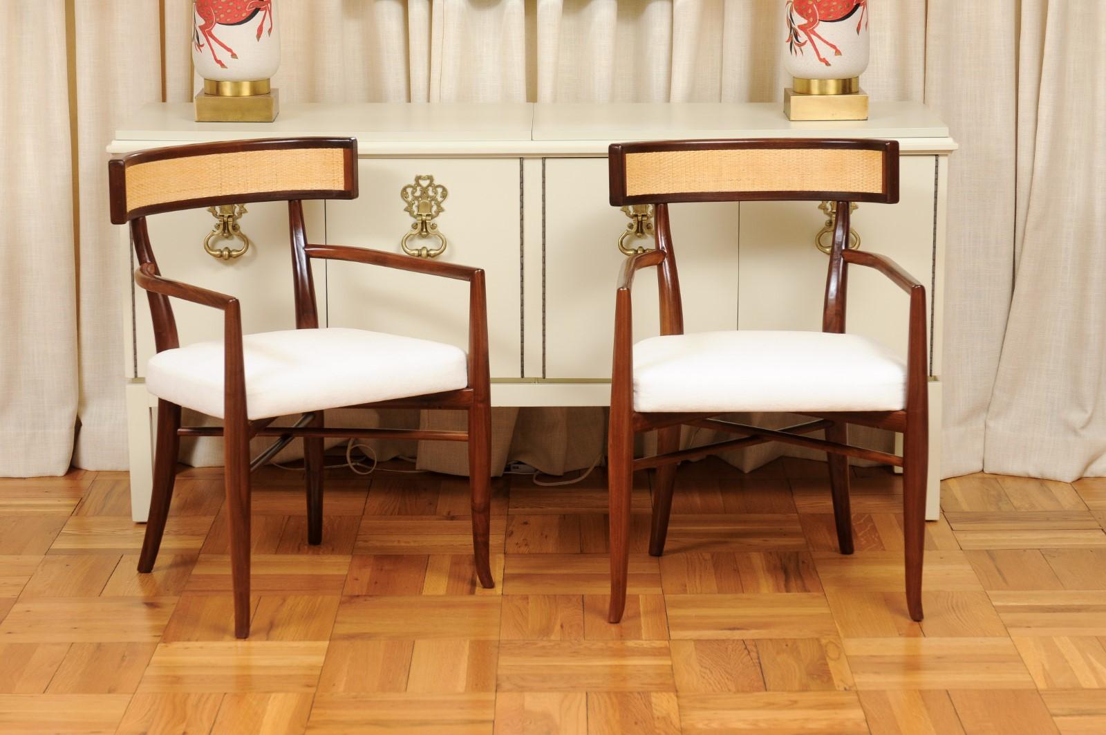 Organic Modern Breathtaking Restored Set of 8 Arm Dining Chairs by Gibbings, Cane Backs For Sale