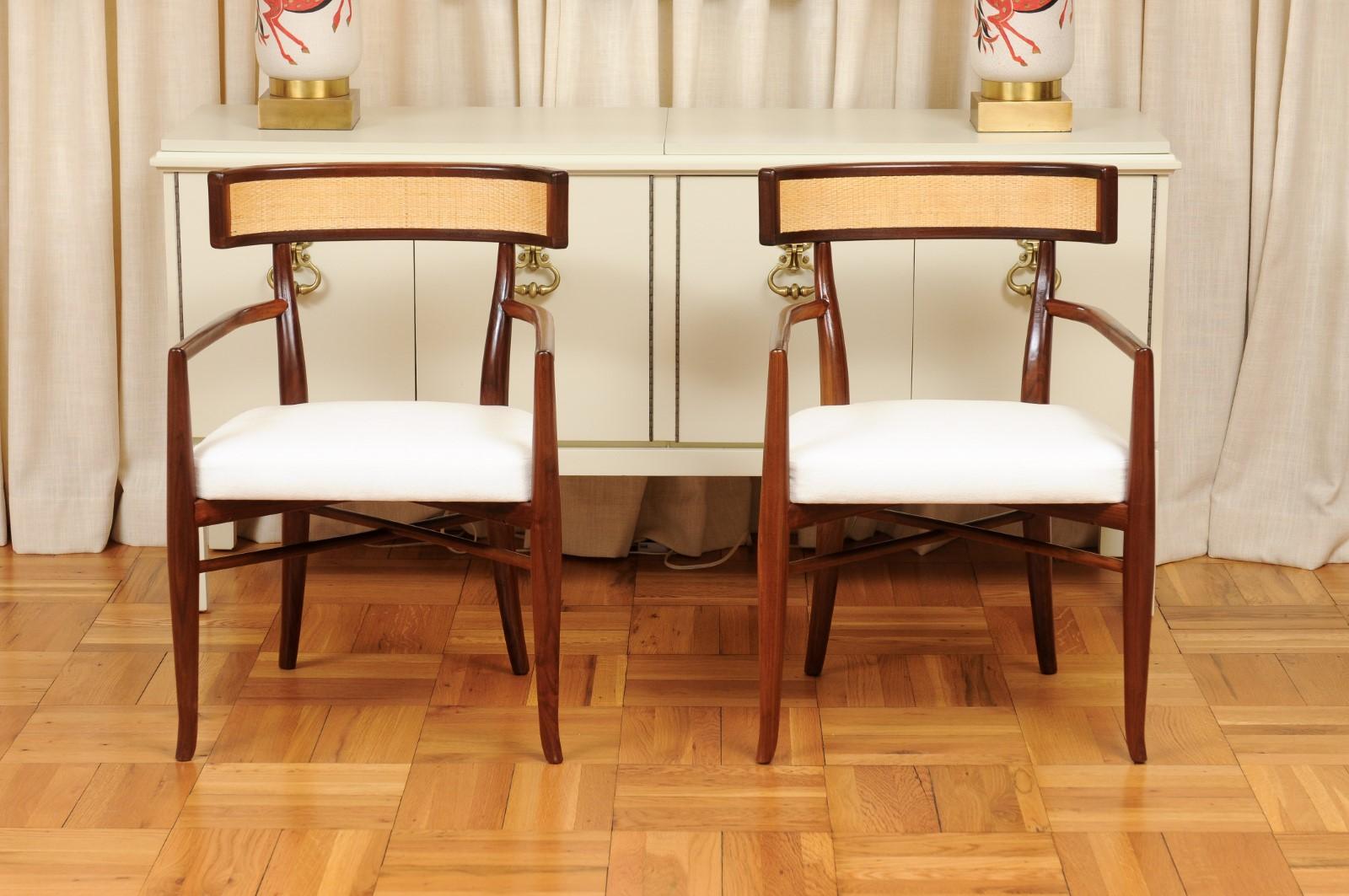Breathtaking Restored Set of 8 Arm Dining Chairs by Gibbings, Cane Backs For Sale 1