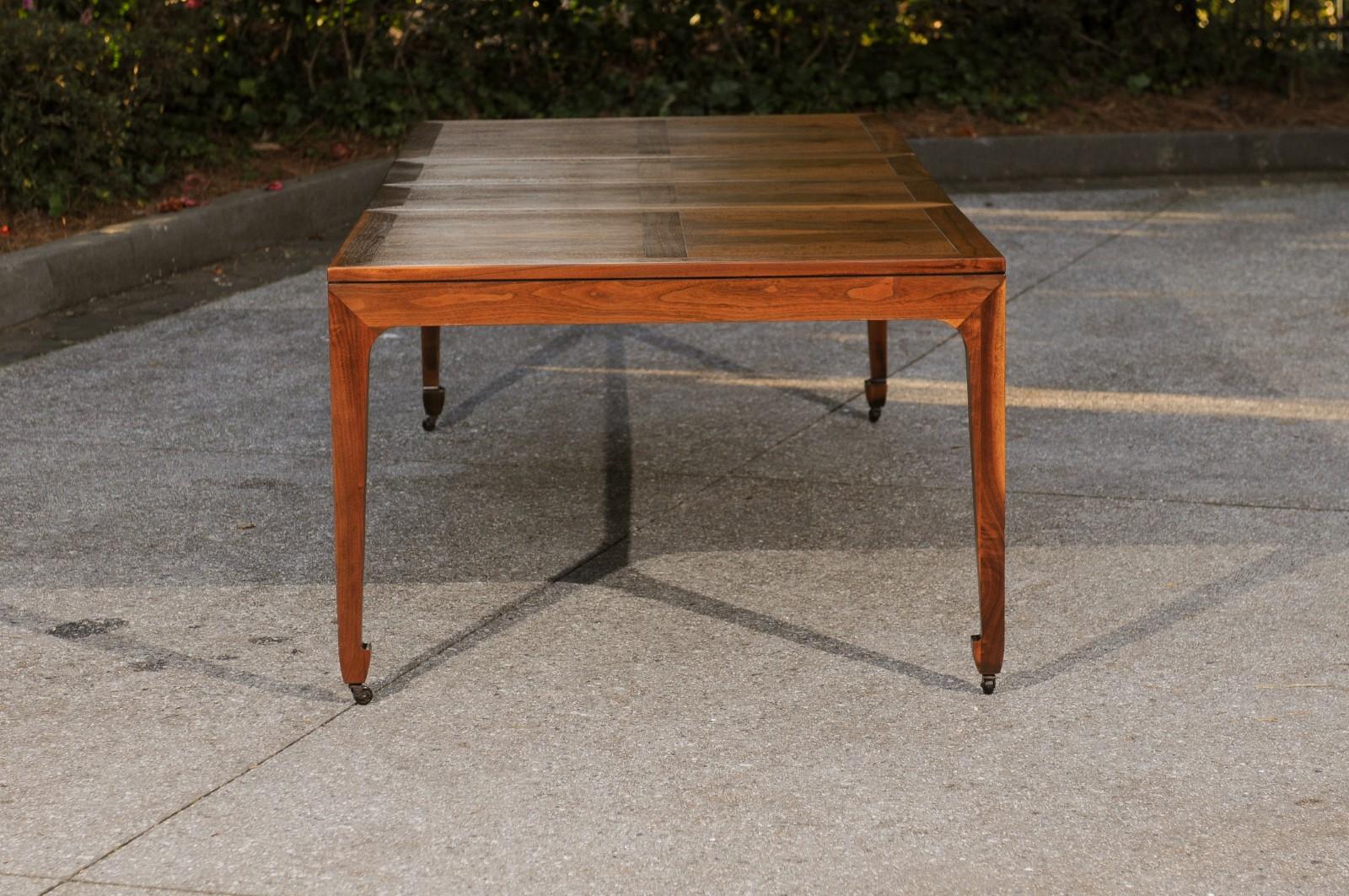North American Breathtaking Restored Walnut Extension Dining Table by Baker, circa 1960 For Sale