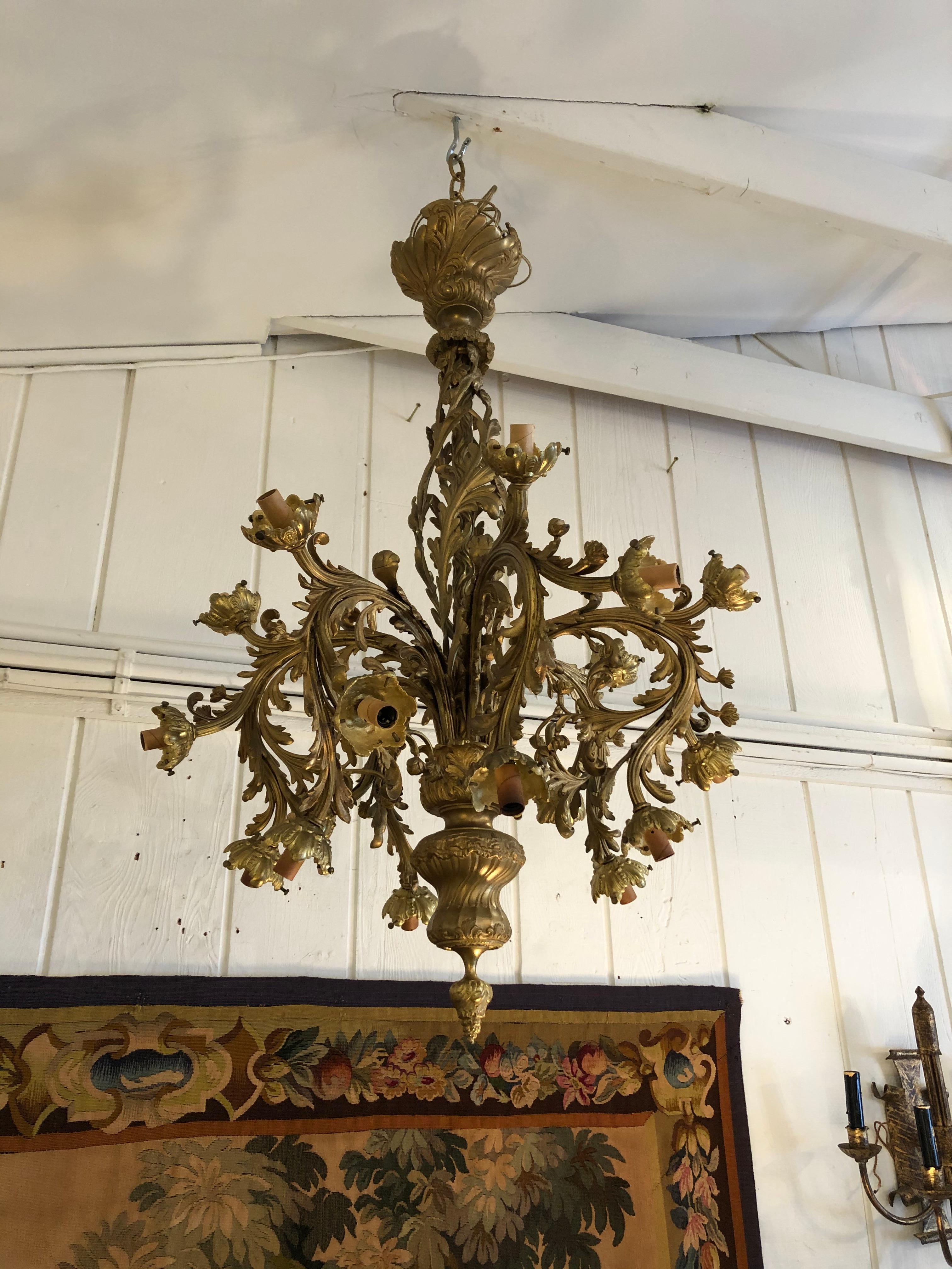 Mid-20th Century Breathtaking Rococo 18-Light Cast Gilt Bronze Chandelier