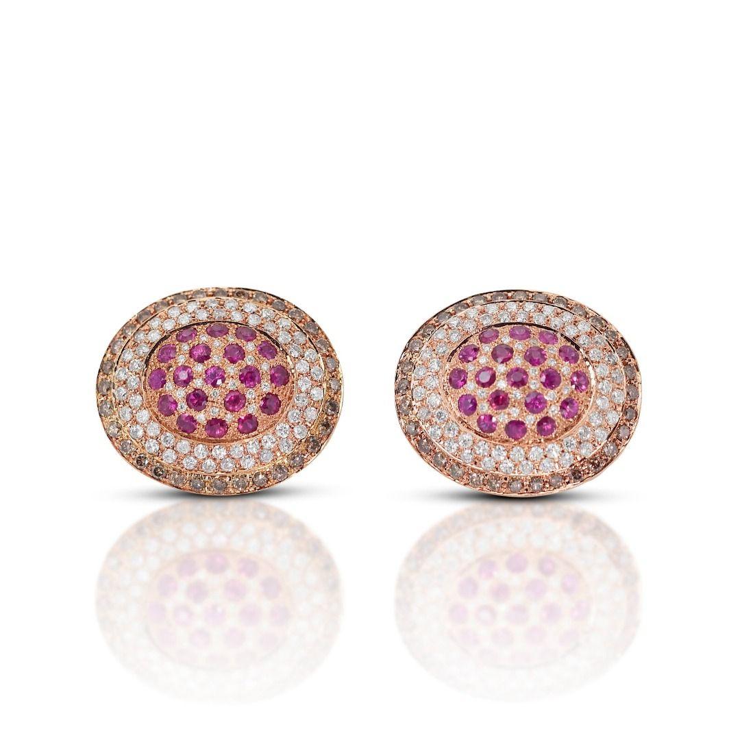 Round Cut Breathtaking Ruby and Diamond Earrings For Sale