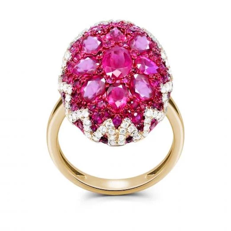 Women's Breathtaking Ruby Diamond 18K Gold Rose Ring for Her For Sale