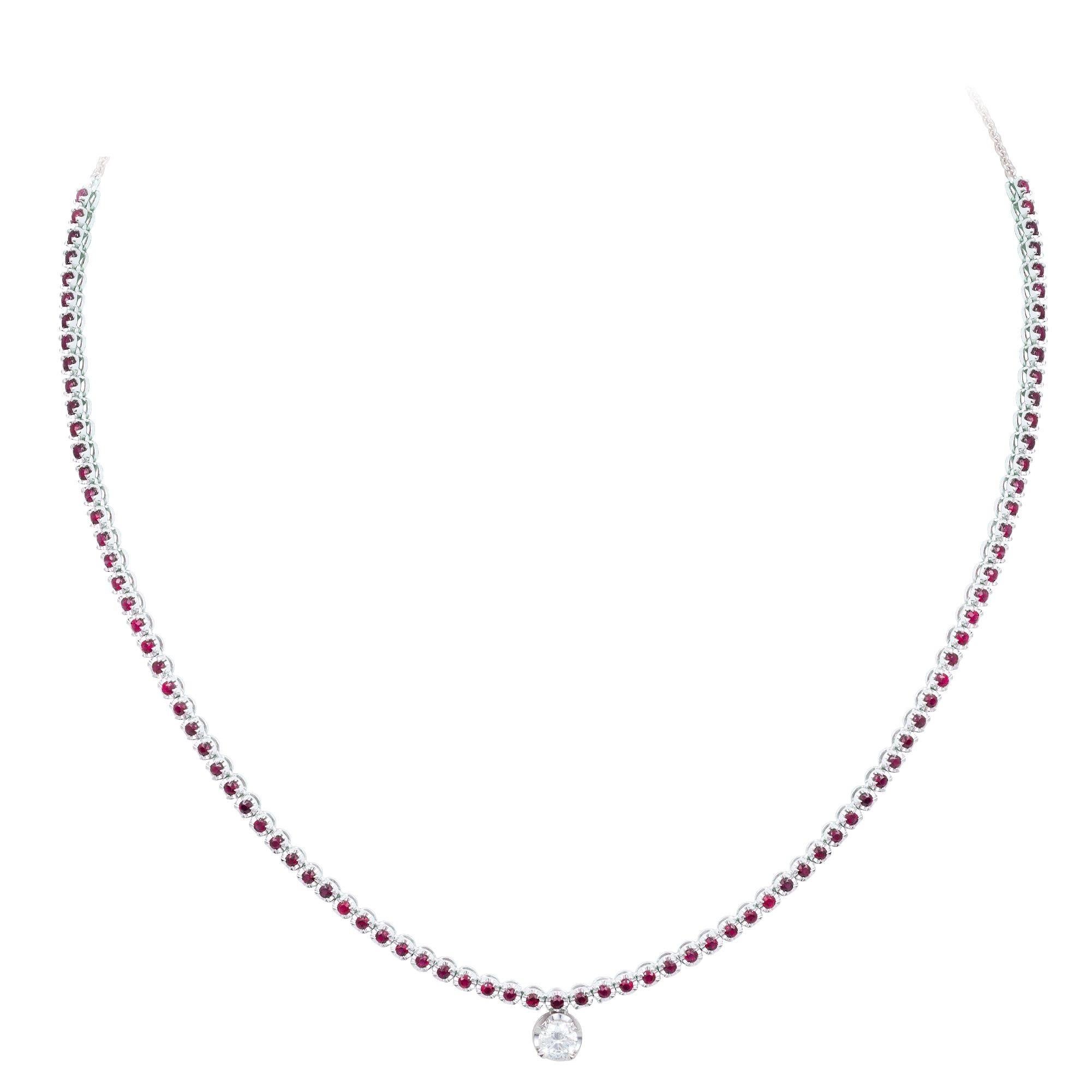 NECKLACE 18K White Gold Diamond 0.35 Cts/1 Pcs RubYellow Gold 1.58 Cts/91 Pcs
