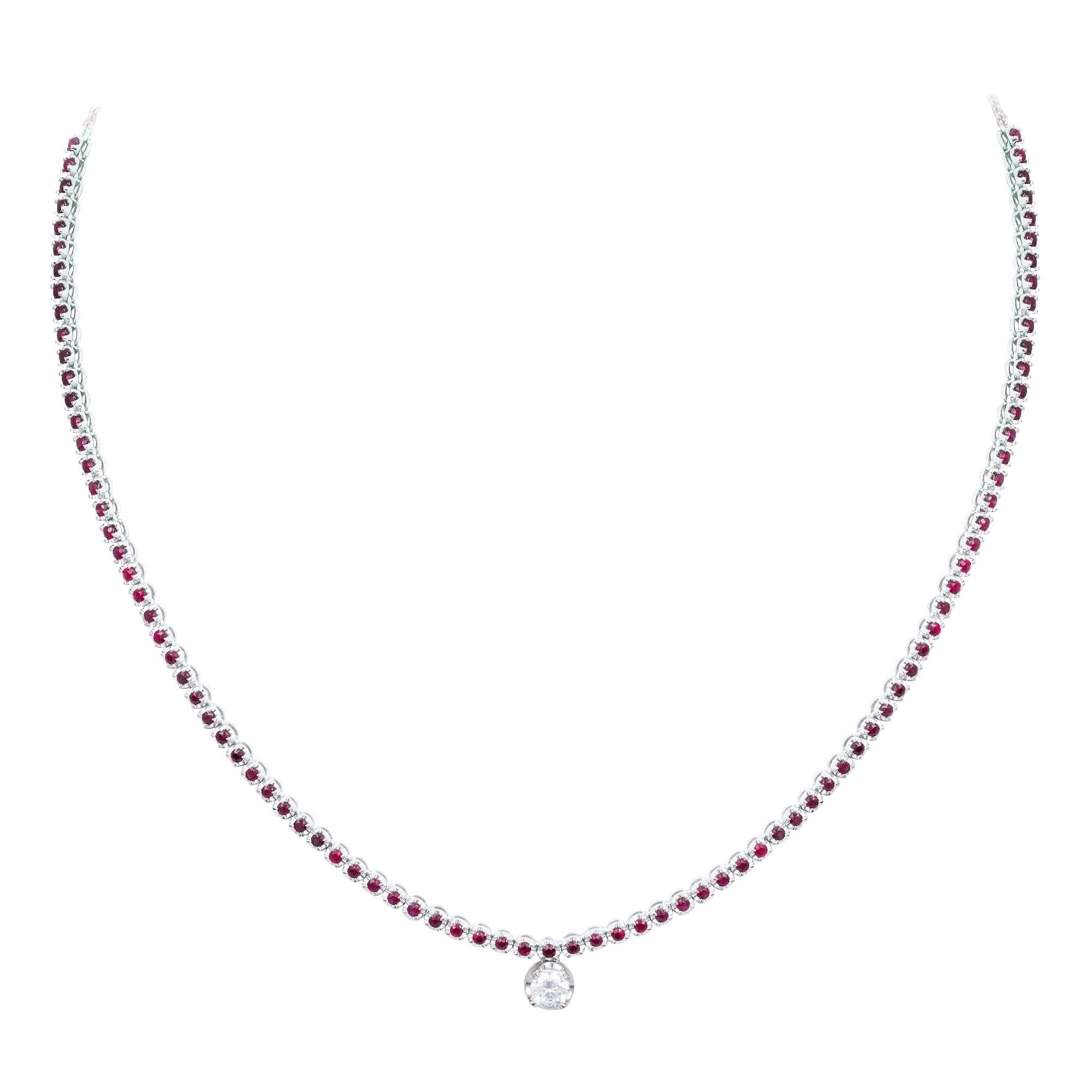 Breathtaking Ruby Diamond 18k Yellow Gold Necklace for Her For Sale