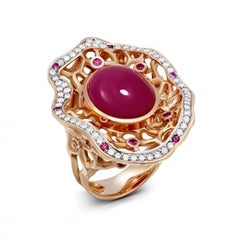 Breathtaking Ruby Diamond Gold Rose Ring for Her