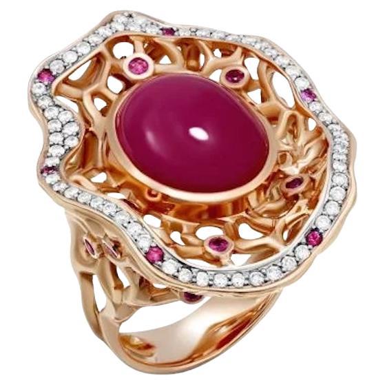 Breathtaking Ruby Diamond Gold Rose Ring for Her