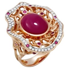 Breathtaking Ruby Diamond Gold Rose Ring for Her
