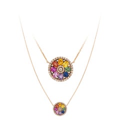 Breathtaking Ruby Multi Sapphire Diamond 18K Rose Gold Necklace for Her