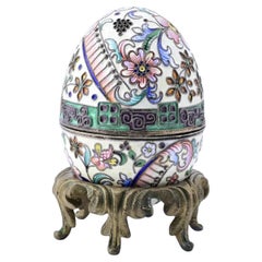 Breathtaking Russian Enamel Silver Egg With Fine Floral Workmanship