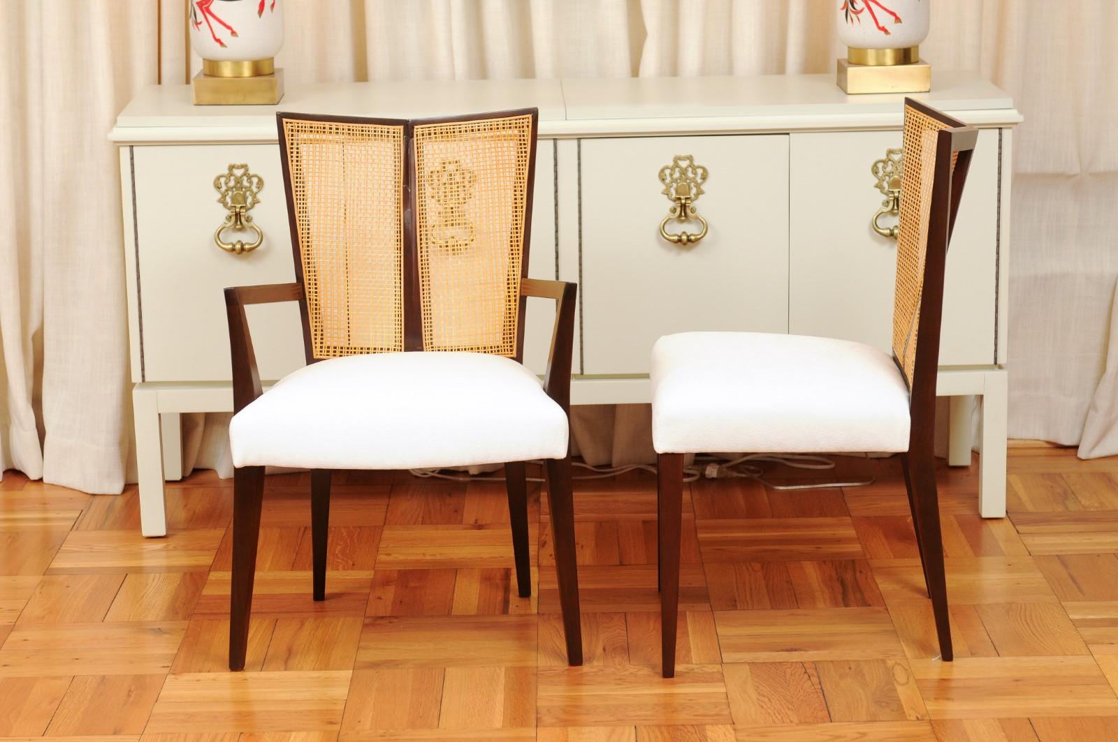 Breathtaking Set of 10 Modern V-Back Cane Chairs by Michael Taylor, circa 1960 For Sale 7