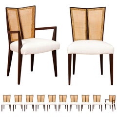 Breathtaking Set of 12 Modern V-Back Cane Chairs by Michael Taylor, circa 1960