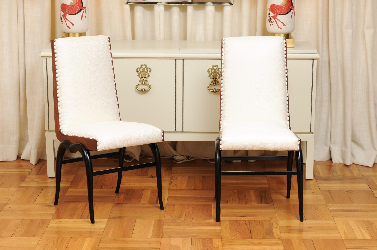 These magnificent dining chairs are shipped as professionally photographed and described in the listing narrative, completely installation ready. This large set is unique on the market. Expert custom upholstery service is available.

A sophisticated