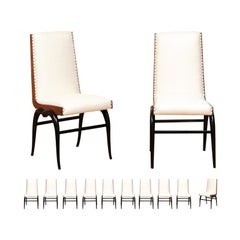 Breathtaking Set of 12 Walnut and Mahogany Dining Chairs, Brazil, circa 1955