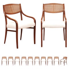 Vintage Breathtaking Set of 12 Walnut Cane Dining Chairs by Barney Flagg, circa 1960