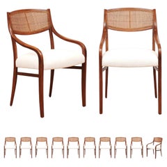 Breathtaking Set of 12 Walnut Cane Dining Chairs by Barney Flagg, circa 1960