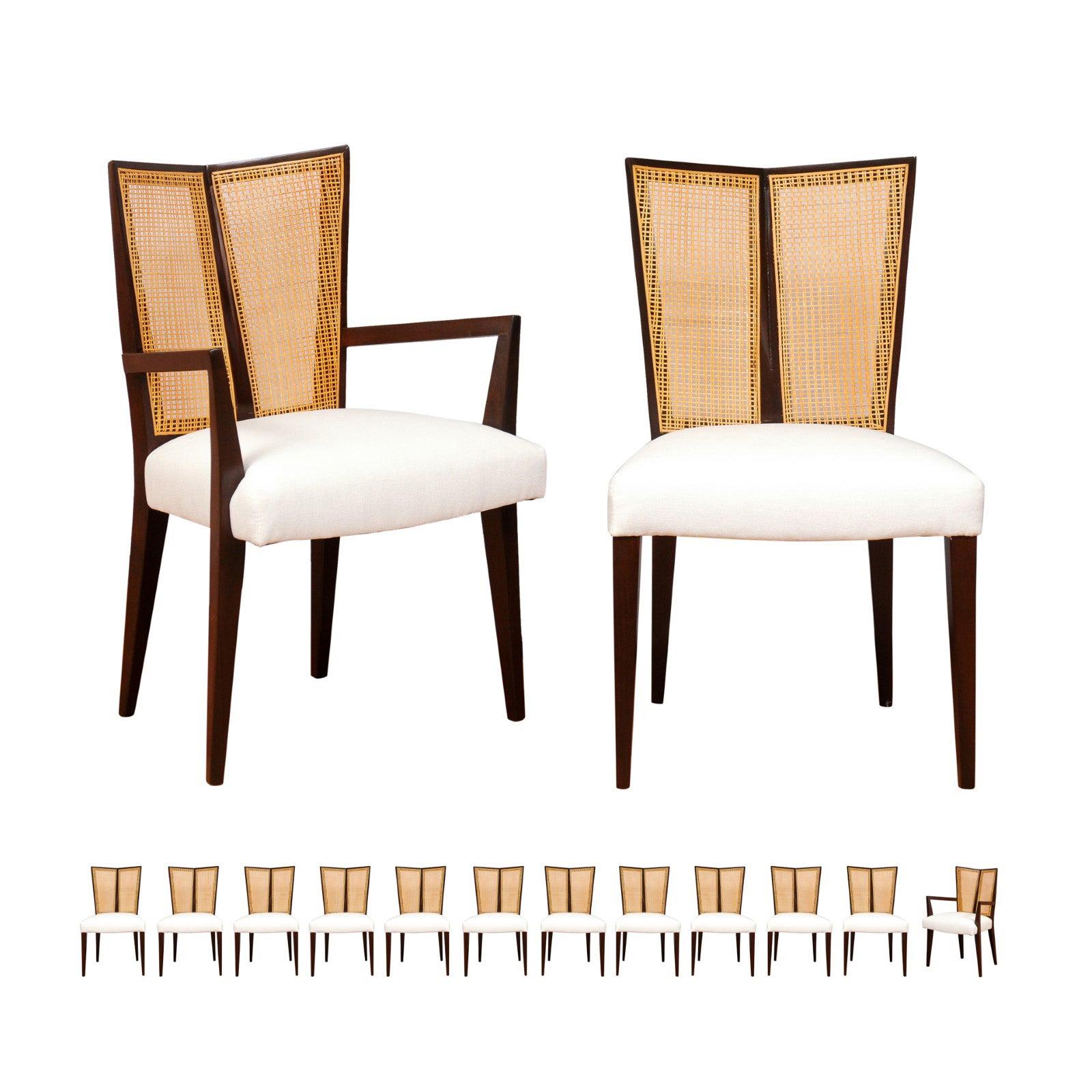 Breathtaking Set of 14 Modern V-Back Cane Chairs by Michael Taylor, circa 1960 For Sale