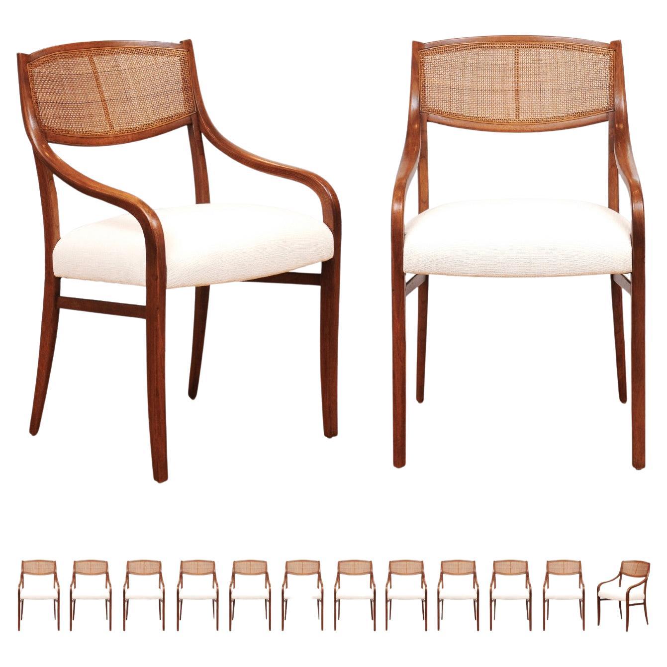 Breathtaking Set of 14 Walnut Cane Dining Chairs by Barney Flagg, circa 1960