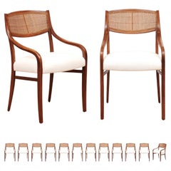 Breathtaking Set of 14 Walnut Cane Dining Chairs by Barney Flagg, circa 1960